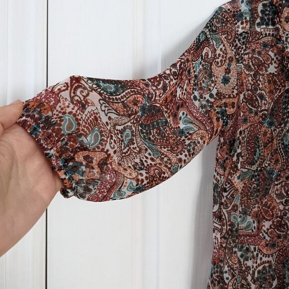 CLOCKHOUSE ruffle collar paisley print blouse Large @X - Picture 6 of 11
